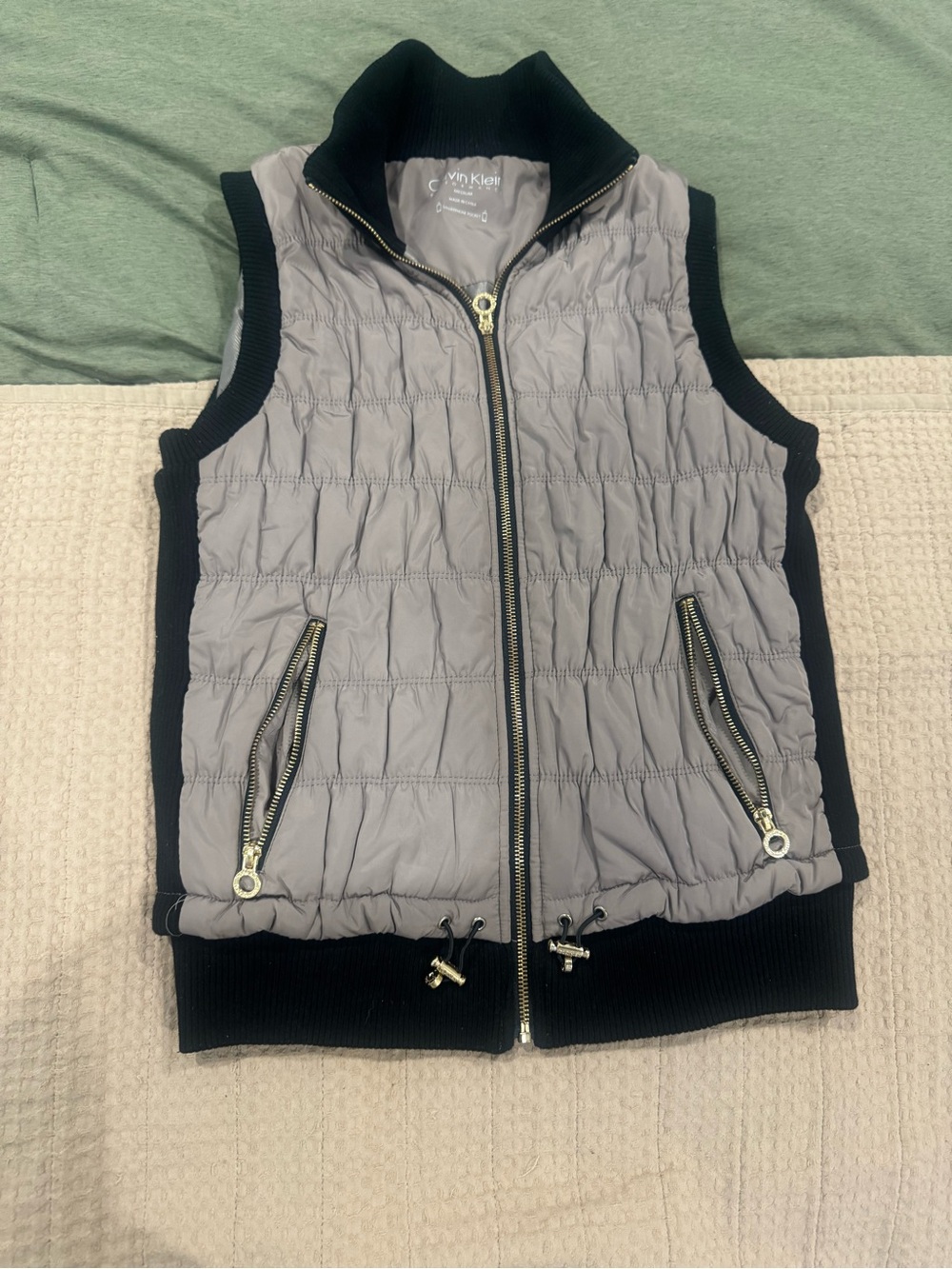 Calvin Klein Quilted Gray Vest with Black Trim